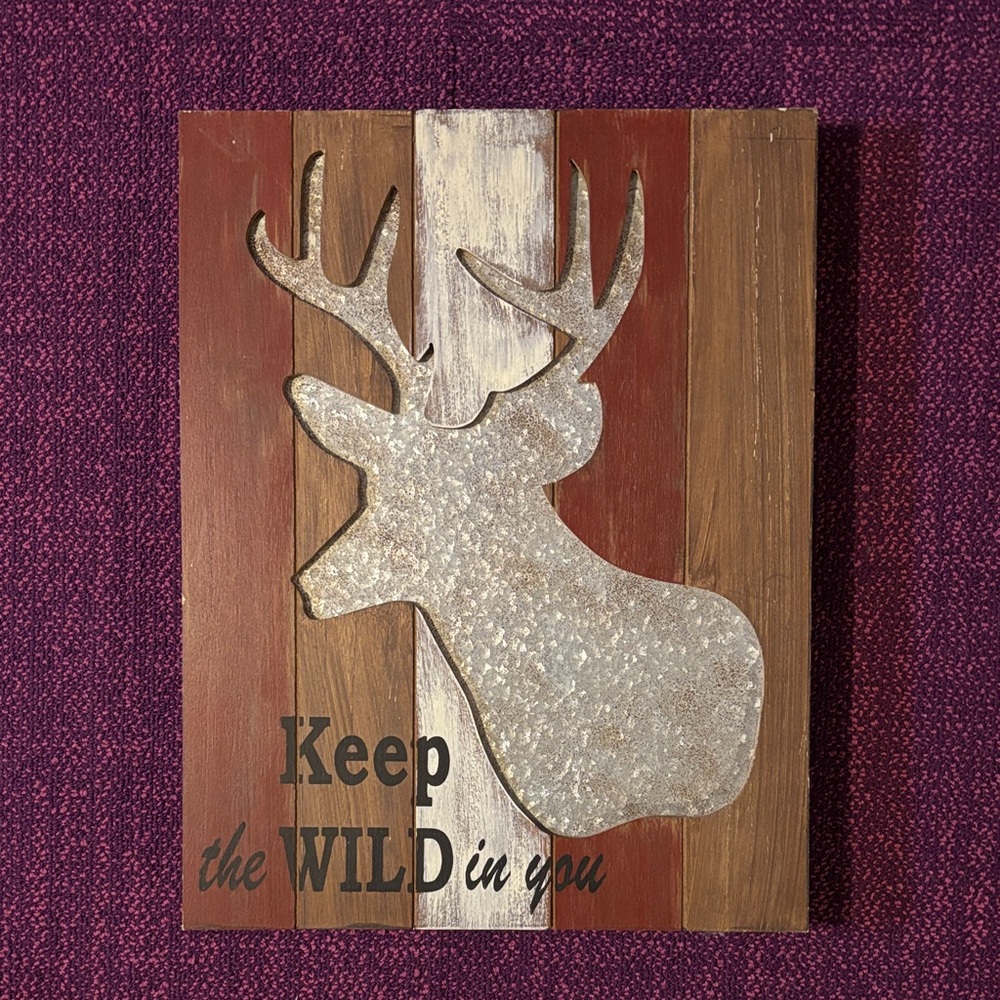 Rustic Deer Silhouette Wall Art - Red, Brown, Silver